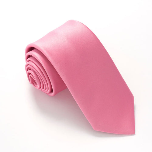 Slim Rose Pink Satin Wedding Tie by Van Buck
