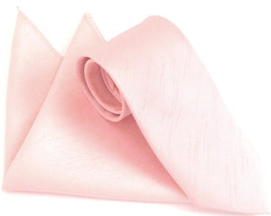 Van Buck Slub Plain Baby Pink Tie and Pocket Square Set