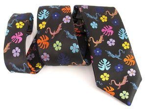 Van Buck Limited Edition Black with Multicoloured Lizard Silk Tie