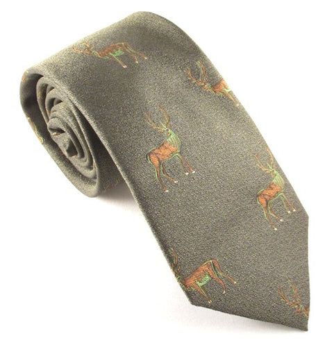 Green Standing Stag Country Silk Tie by Van Buck