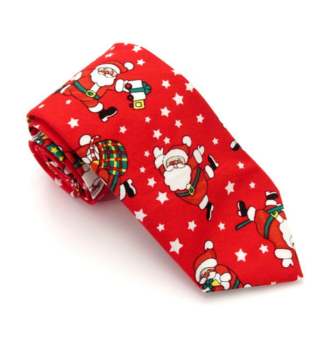 Red Dancing Santa Christmas Cotton Tie by Van Buck