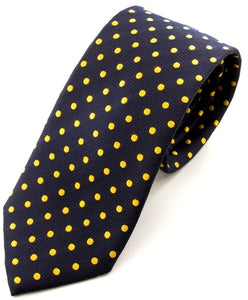 Navy Blue Silk Tie with Gold Polka Dots by Van Buck