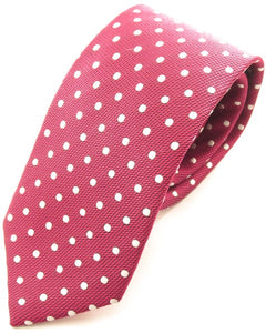 Cerise Pink Silk Tie With White Polka Dots by Van Buck