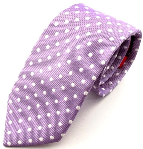 Lilac Silk Tie With White Polka Dots 