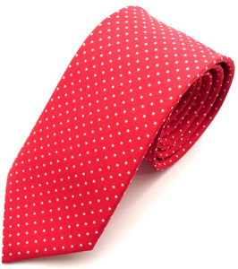 Red Silk Tie with White Pin Dots by Van Buck