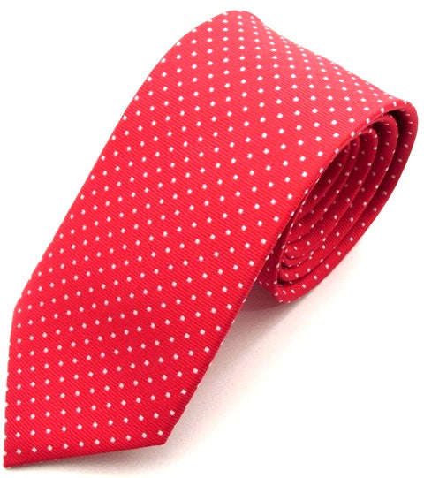 Red Silk Tie with White Pin Dots by Van Buck