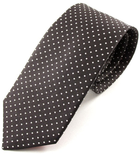 Black Silk Tie With White Pin Dots