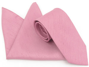 Van Buck Slub Plain Dusky Pink Tie and Pocket Square Set