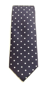 Navy Blue Printed Silk Tie With White Polka Dots by Van Buck