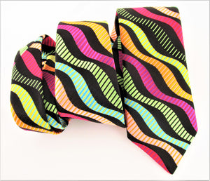 Van Buck Limited Edition Exclusive Bright Multicoloured Stripe Silk Tie - wavy