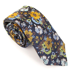 Limited Edition Navy & Gold Flowers Silk Tie