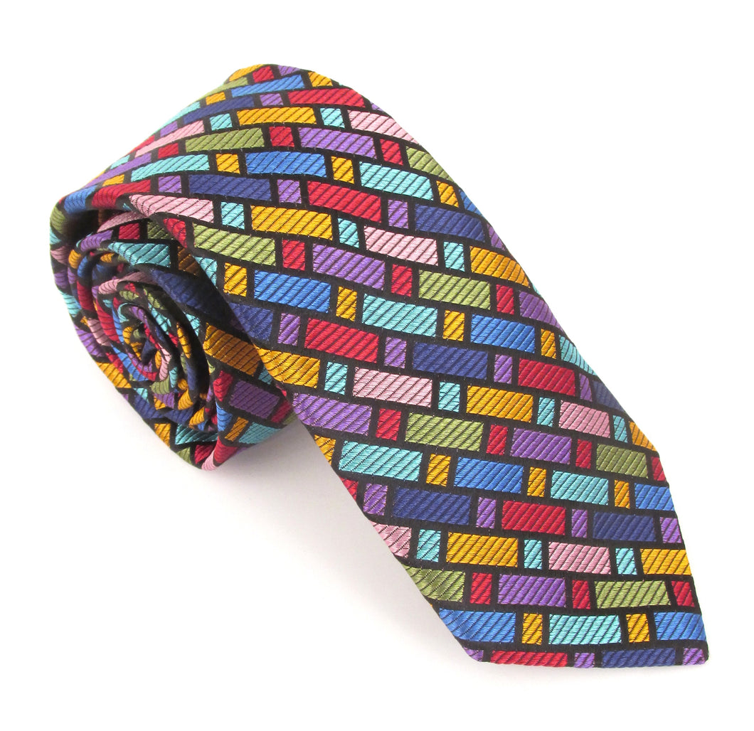 Limited Edition Multicoloured Bricks Silk Tie by Van Buck