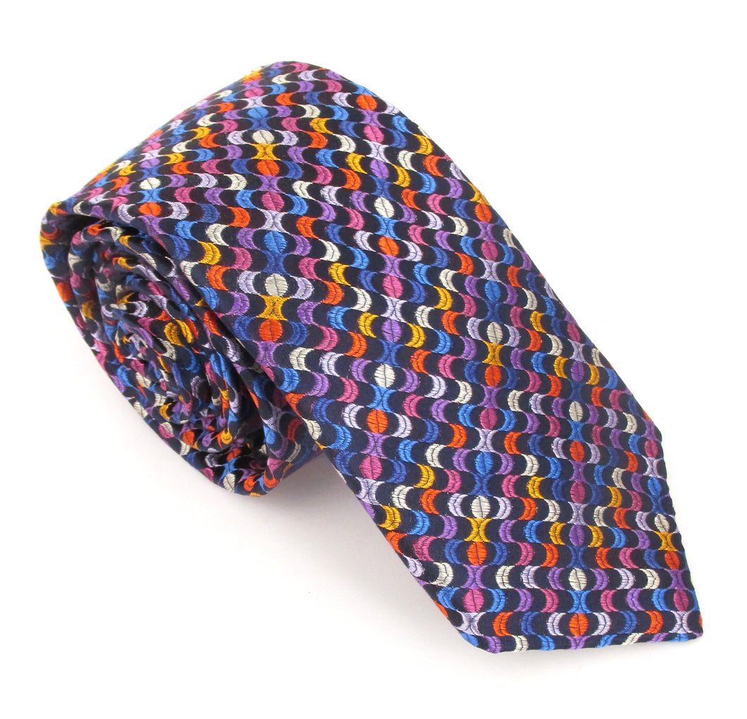 Limited Edition Navy Small Wave Silk Tie by Van Buck