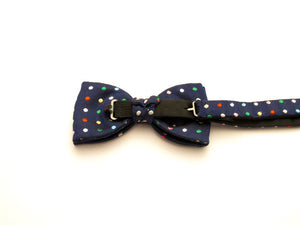 Multicoloured Polka Dot Navy Silk Bow Tie by Van Buck
