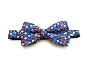 Blue with Red Circles Silk Bow Tie by Van Buck