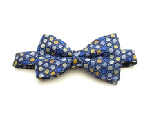 Gold Circles Blue Silk Bow Tie  by Van Buck