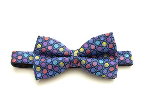 Blue with Pink Circles Silk Bow Tie by Van Buck