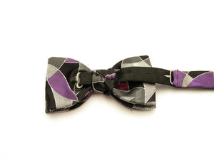 Purple Geometric Pattern Silk Bow Tie by Van Buck