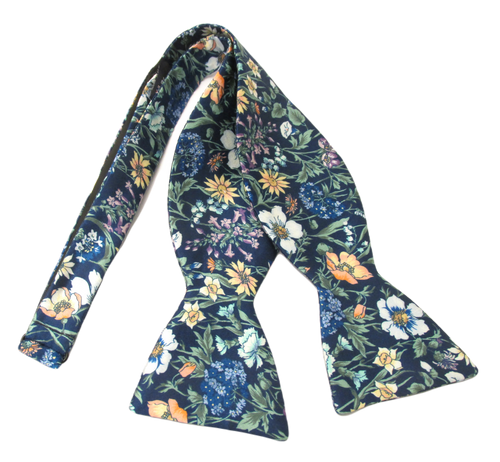 Rachel Navy Silk Self-Tie Bow Made with Liberty Fabric