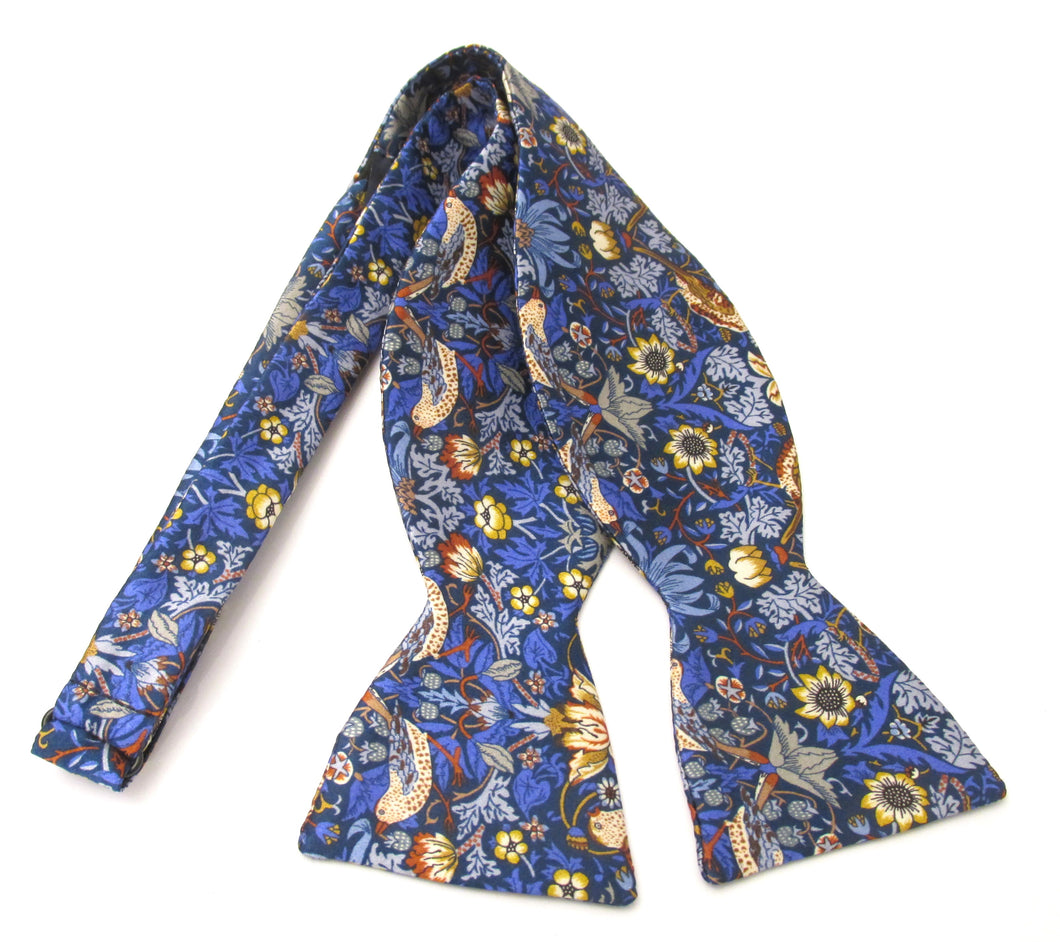 Strawberry Thief Royal Blue Silk Self-Tie Bow Made with Liberty Fabric