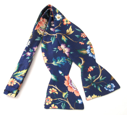 Eva Belle Navy Silk Self-Tie Bow Made with Liberty Fabric