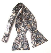 Strawberry Thief Silver Grey Silk Self-Tie Bow Made with Liberty Fabric