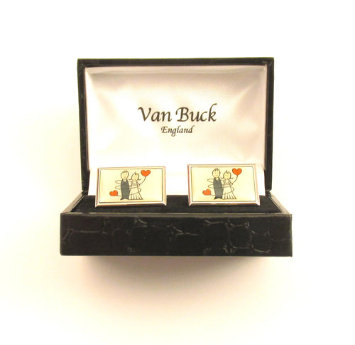 Bride & Groom Rectangle Wedding Cufflinks by Van Buck