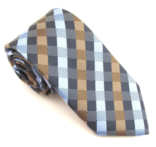 Navy Blue & Brown Chequered Fancy Tie by Van Buck
