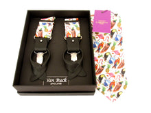 Birds of Paradise Tie & Trouser Braces set Made with Liberty Fabric
