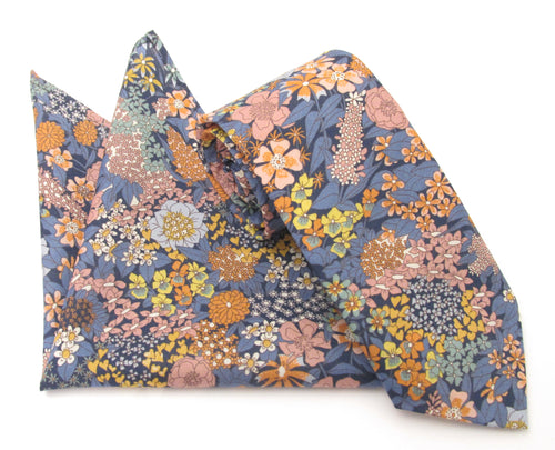 Ciara Blue Cotton Tie & Pocket Square Made with Liberty Fabric