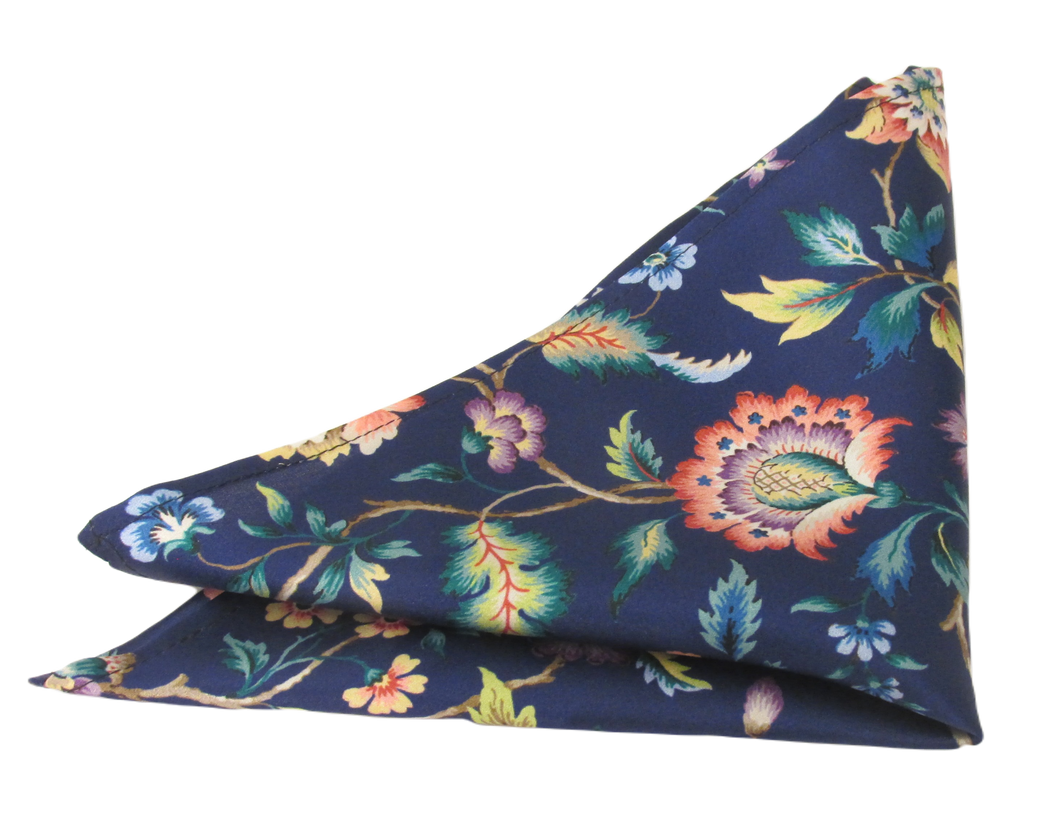 Eva Belle Navy Silk Pocket Square Made with Liberty Fabric