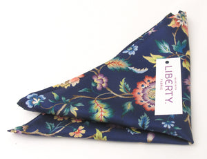 Eva Belle Navy Silk Pocket Square Made with Liberty Fabric