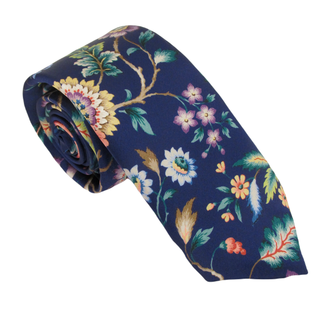 Eva Belle Navy Silk Tie Made with Liberty Fabric