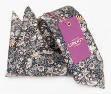 Strawberry Thief Silver Grey Silk Tie & Pocket Square Set Made with Liberty Fabric