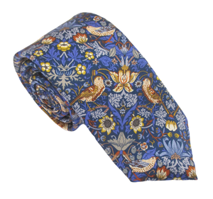 Strawberry Thief Royal Blue Silk Tie Made with Liberty Fabric