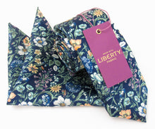 Rachel Navy Silk Tie & Pocket Square Set Made with Liberty Fabric