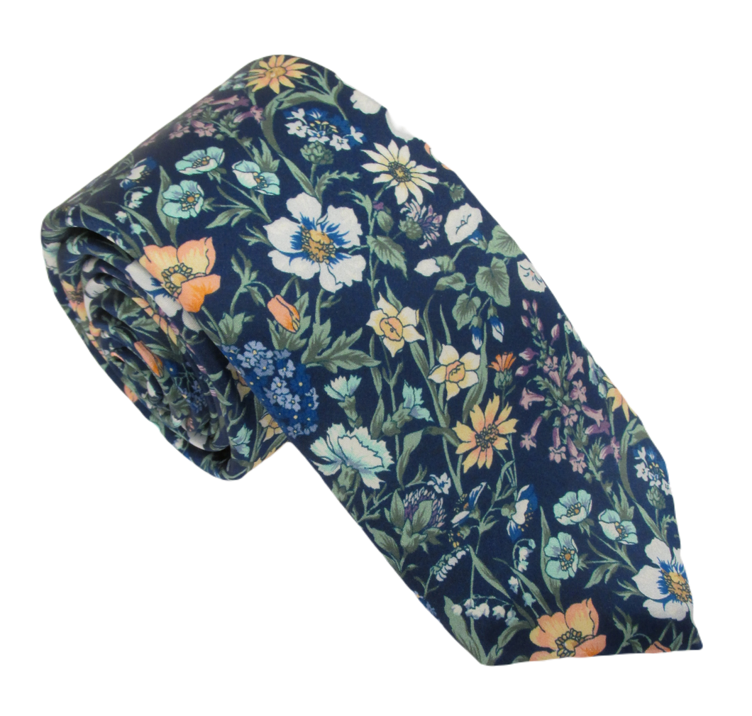 Rachel Navy Silk Tie Made with Liberty Fabric