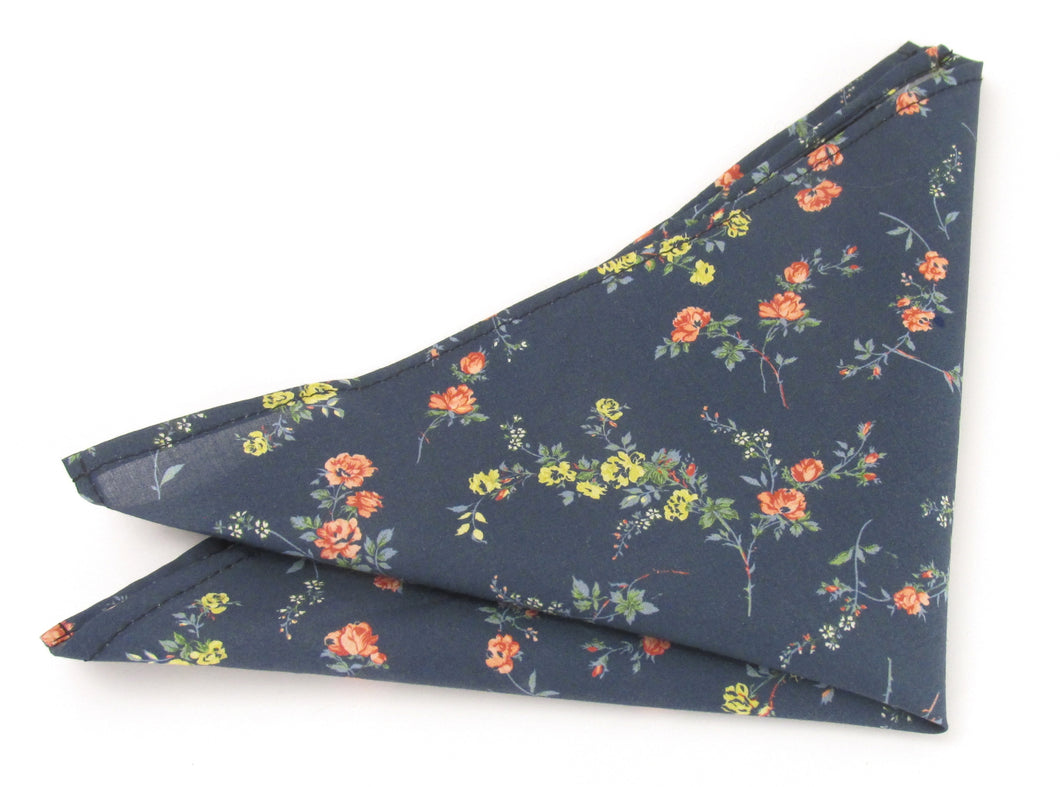 Elizabeth Teal Organic Cotton Pocket Square Made with Liberty Fabric