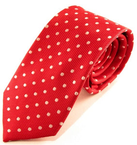 Red Silk Tie with White Polka Dots by Van Buck