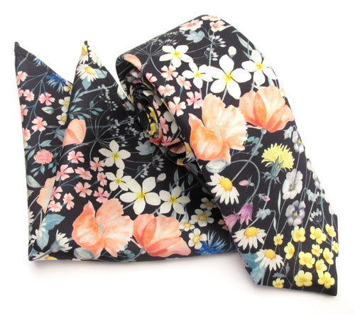Jude's Floral Pink Silk Tie & Pocket Square Set Made with Liberty Fabric