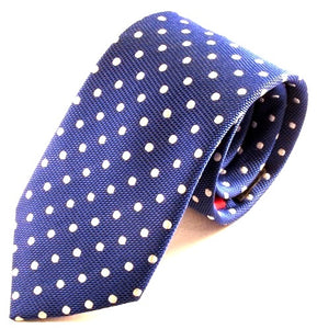 Royal Blue Silk Tie With White Polka Dots