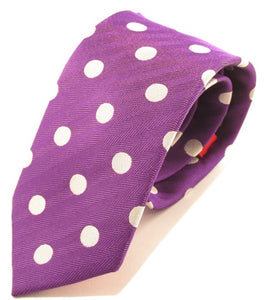 Purple Silk Tie With Large White Polka Dots by Van Buck 