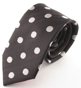 Black Silk Tie With White Large Polka Dots