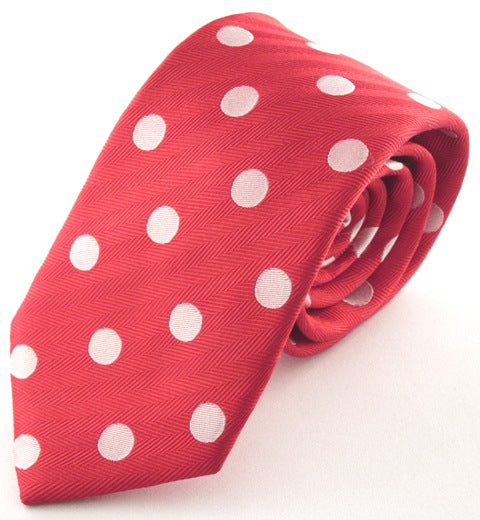 Red Silk Tie with Large White Polka Dots by Van Buck