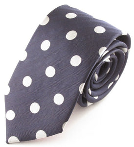 Navy Blue Silk Tie With Large White Polka Dots