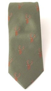 Green Stag Head Country Silk Tie