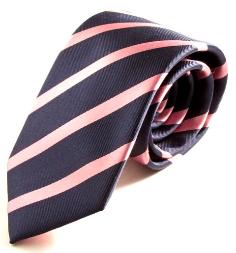 Striped Navy With Pink Silk Tie