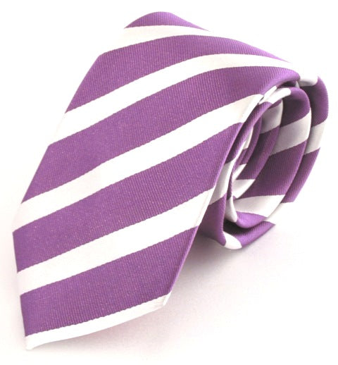Striped Purple With White Silk Tie