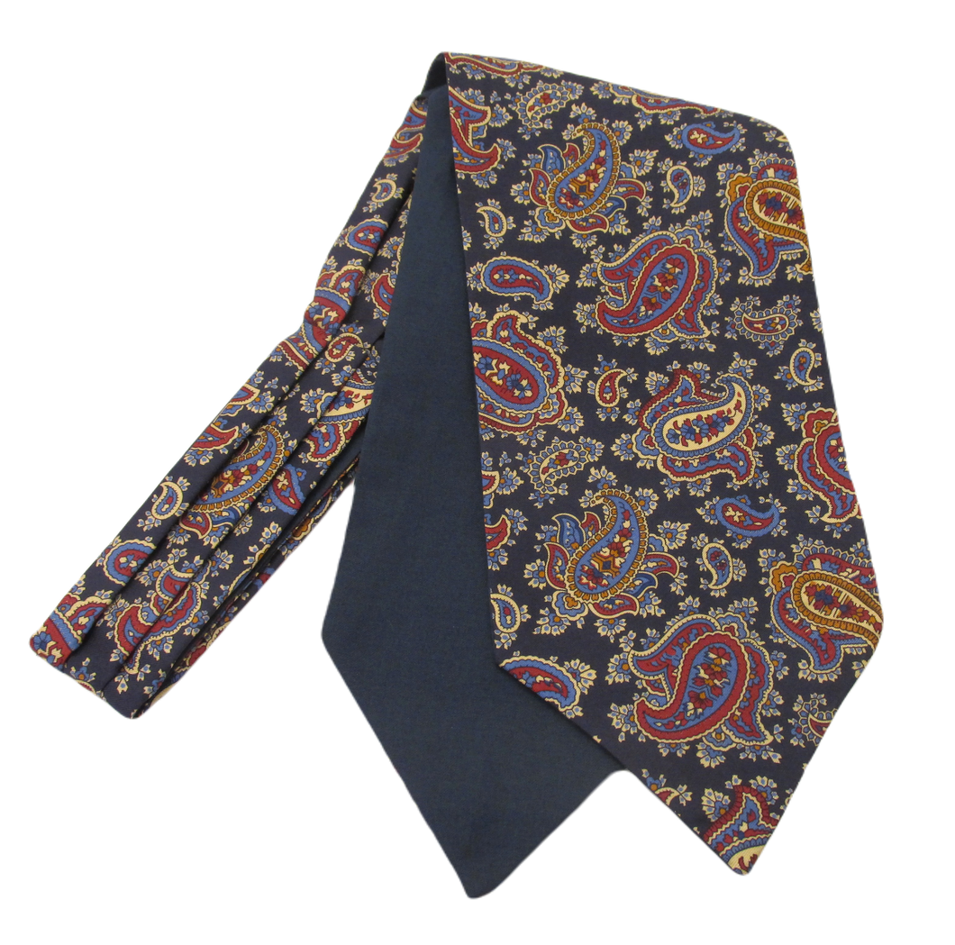 Navy Large Paisley Silk Cravat by Van Buck