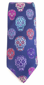 Limited Edition Navy Blue Wave with Purple Skull Silk Tie by Van Buck